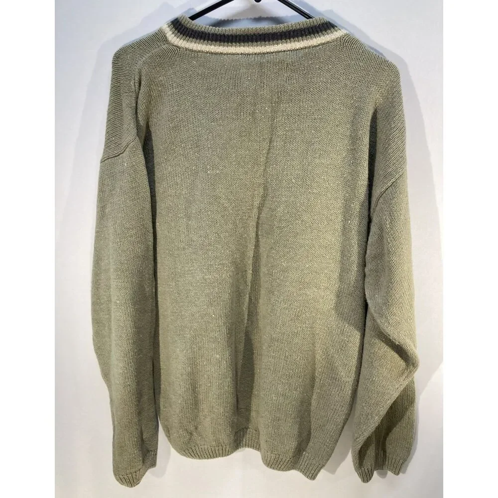 Vintage GreatLand Neck Cricket Sweater M Green Ramie Cotton Preppy Grandpacore
